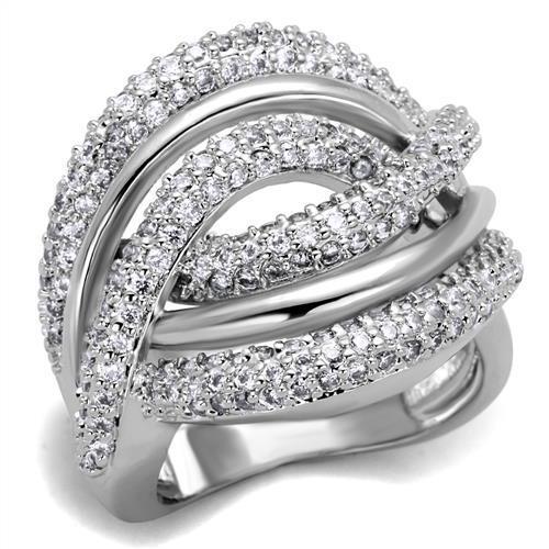 3W1081 - Brass Ring Rhodium Women AAA Grade CZ Clear