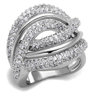 3W1081 - Brass Ring Rhodium Women AAA Grade CZ Clear