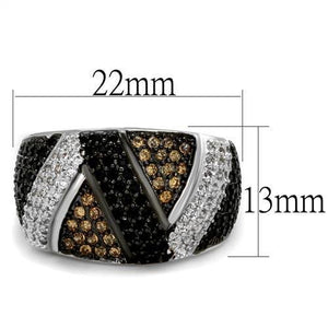 3W1088 - Brass Ring Rhodium + Ruthenium Women AAA Grade CZ Multi Color