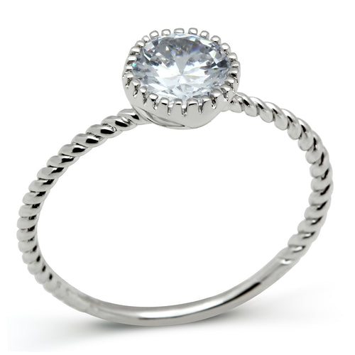3W108 - Brass Ring Rhodium Women AAA Grade CZ Clear