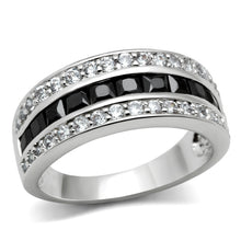 3W117 - Brass Ring Rhodium Women AAA Grade CZ Jet