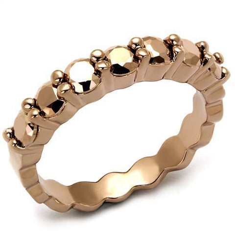 3W1195 - Brass Ring IP Rose Gold(Ion Plating) Women AAA Grade CZ Metallic Light Gold