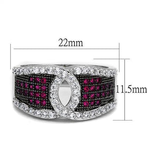 3W1243 - Brass Ring Rhodium + Ruthenium Women AAA Grade CZ Ruby
