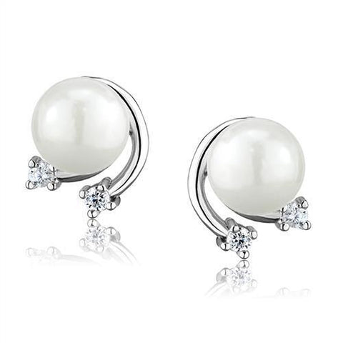 3W1279 - Brass Earrings Rhodium Women Synthetic White