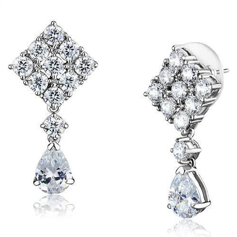 3W1288 - Brass Earrings Rhodium Women AAA Grade CZ Clear