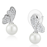 3W1299 - Brass Earrings Rhodium Women Synthetic White