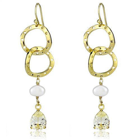 3W1312 - Brass Earrings Gold Women Semi-Precious White