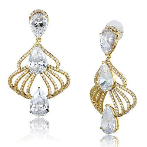 3W1325 - Brass Earrings Gold Women AAA Grade CZ Clear