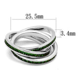 3W1332 - Brass Ring Rhodium Women Synthetic Emerald