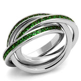 3W1332 - Brass Ring Rhodium Women Synthetic Emerald