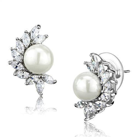 3W1354 - Brass Earrings Rhodium Women Synthetic White