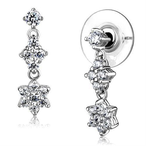 3W1357 - Brass Earrings Rhodium Women AAA Grade CZ Clear