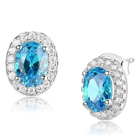 3W1369 - 925 Sterling Silver Earrings Rhodium Women Synthetic London Blue