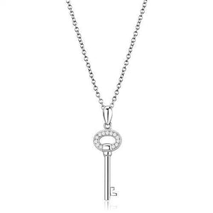 3W1379 - 925 Sterling Silver Chain Pendant Rhodium Women AAA Grade CZ Clear