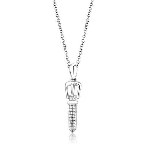 3W1381 - 925 Sterling Silver Chain Pendant Rhodium Women AAA Grade CZ Clear