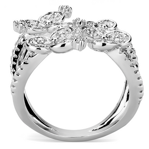 3W1447 - Brass Ring Rhodium Women AAA Grade CZ Clear