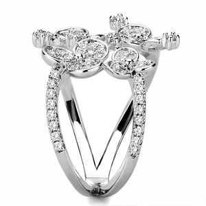 3W1447 - Brass Ring Rhodium Women AAA Grade CZ Clear