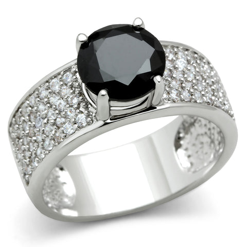 3W145 - Brass Ring Rhodium Women AAA Grade CZ Jet