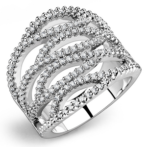 3W1465 - Brass Ring Rhodium Women AAA Grade CZ Clear