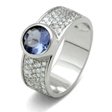 3W146 - Brass Ring Rhodium Women Synthetic Light Sapphire