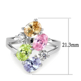 3W1474 - Brass Ring Rhodium Women AAA Grade CZ Multi Color