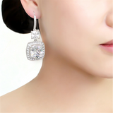 3W1477 - Rhodium Brass Earrings with AAA Grade CZ  in Clear