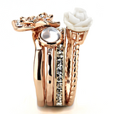 3W1490 - Brass Ring Rose Gold Women Synthetic White