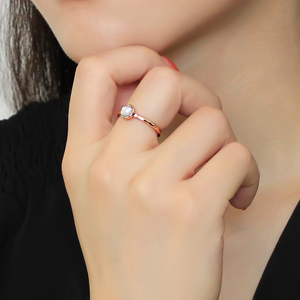 3W1493 - Brass Ring Rose Gold Women Synthetic Aquamarine