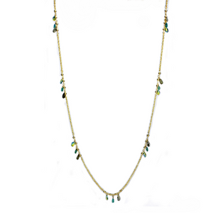 3W1537 - Gold Brass Necklace with Synthetic Jade in Emerald