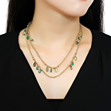 3W1537 - Brass Necklace Gold Women Synthetic Emerald
