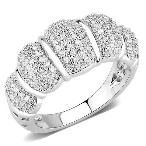 3W1540 - Rhodium Brass Ring with AAA Grade CZ  in Clear