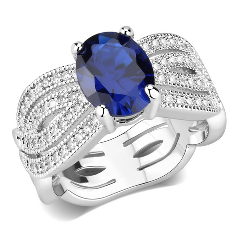 3W1564 - Brass Ring Rhodium Women Synthetic London Blue