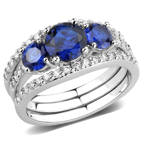 3W1566 - Brass Ring Rhodium Women Synthetic London Blue
