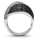 3W157 - Rhodium + Ruthenium Brass Ring with AAA Grade CZ  in Jet
