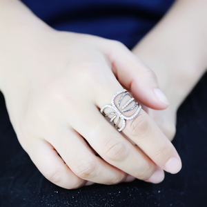 3W1580 - Brass Ring Rhodium Women AAA Grade CZ Clear