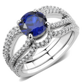 3W1597 - Brass Ring Rhodium Women AAA Grade CZ London Blue