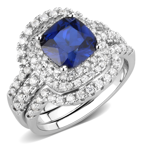 3W1599 - Brass Ring Rhodium Women Synthetic London Blue