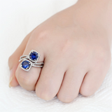 3W1600 - Brass Ring Rhodium Women AAA Grade CZ London Blue
