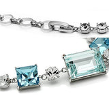 3W176 - Brass Bracelet Rhodium Women Top Grade Crystal Sea Blue