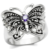 3W204 - Brass Ring Rhodium Women AAA Grade CZ Amethyst