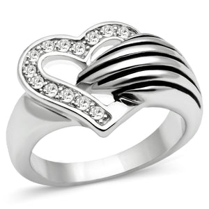 3W219 - Brass Ring Rhodium Women Top Grade Crystal Clear
