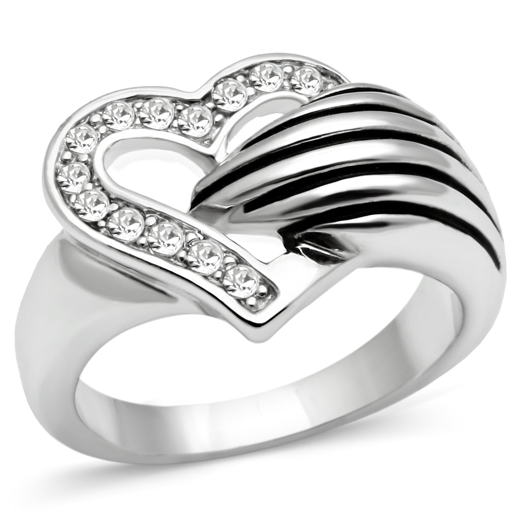 3W219 - Brass Ring Rhodium Women Top Grade Crystal Clear