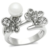 3W223 - Brass Ring Rhodium Women Synthetic White