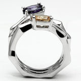 3W224 - Brass Ring Rhodium Women AAA Grade CZ Multi Color