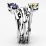 3W224 - Brass Ring Rhodium Women AAA Grade CZ Multi Color