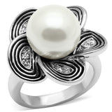 3W240 - Brass Ring Rhodium Women Synthetic White