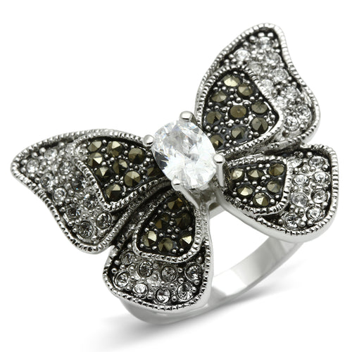 3W246 - Brass Ring Rhodium Women AAA Grade CZ Clear