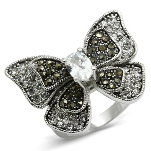 3W246 - Brass Ring Rhodium Women AAA Grade CZ Clear