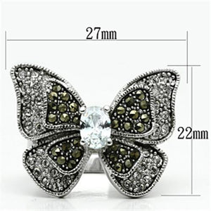 3W246 - Brass Ring Rhodium Women AAA Grade CZ Clear