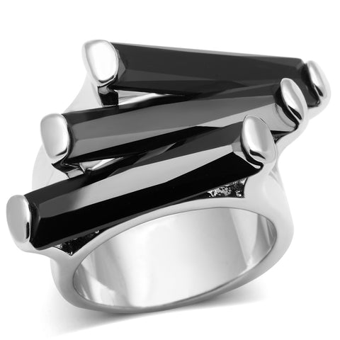 3W247 - Brass Ring Rhodium Women AAA Grade CZ Black Diamond